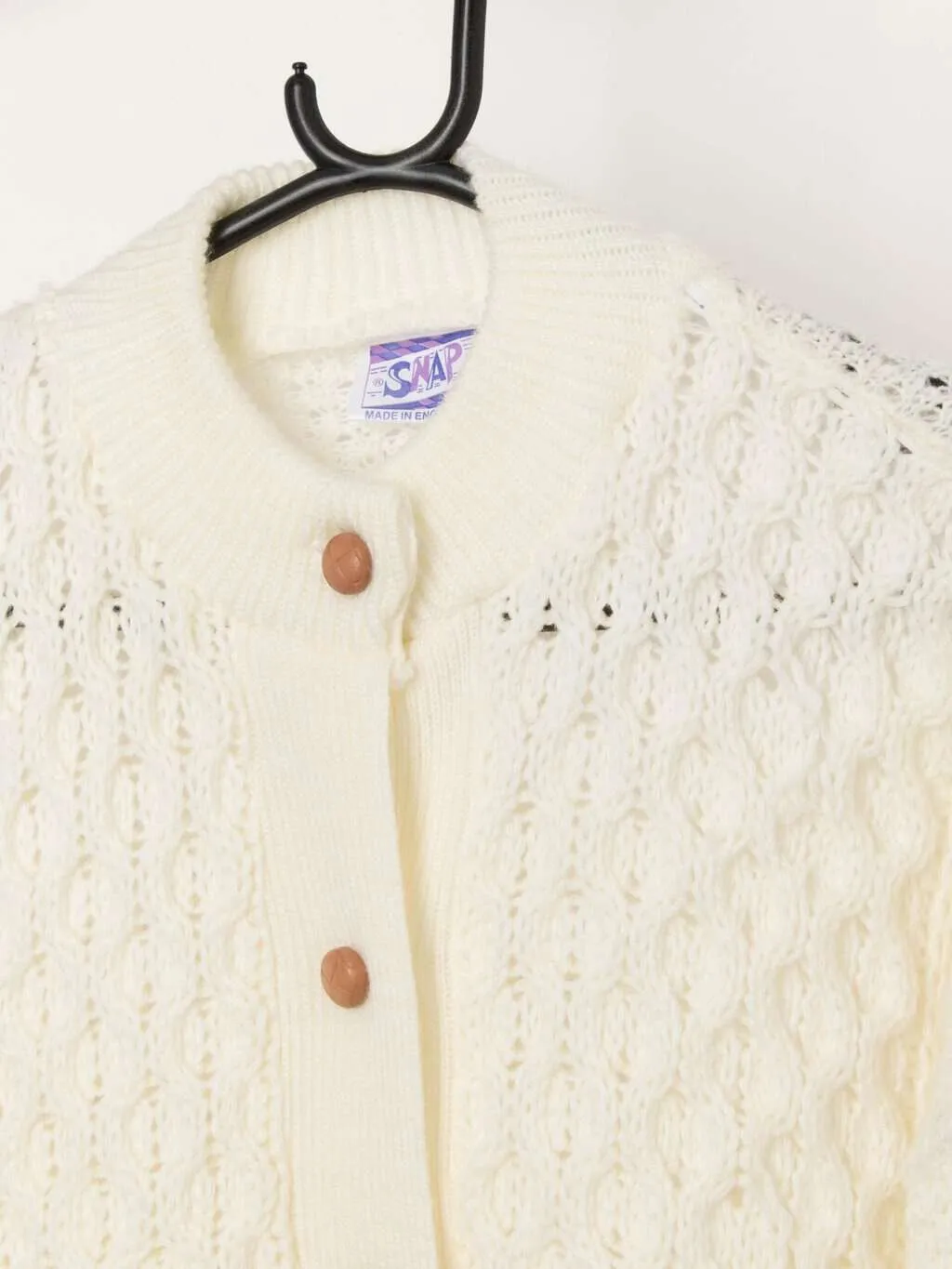 80s vintage cable knit cardigan by Snap, made in England – Medium / Large