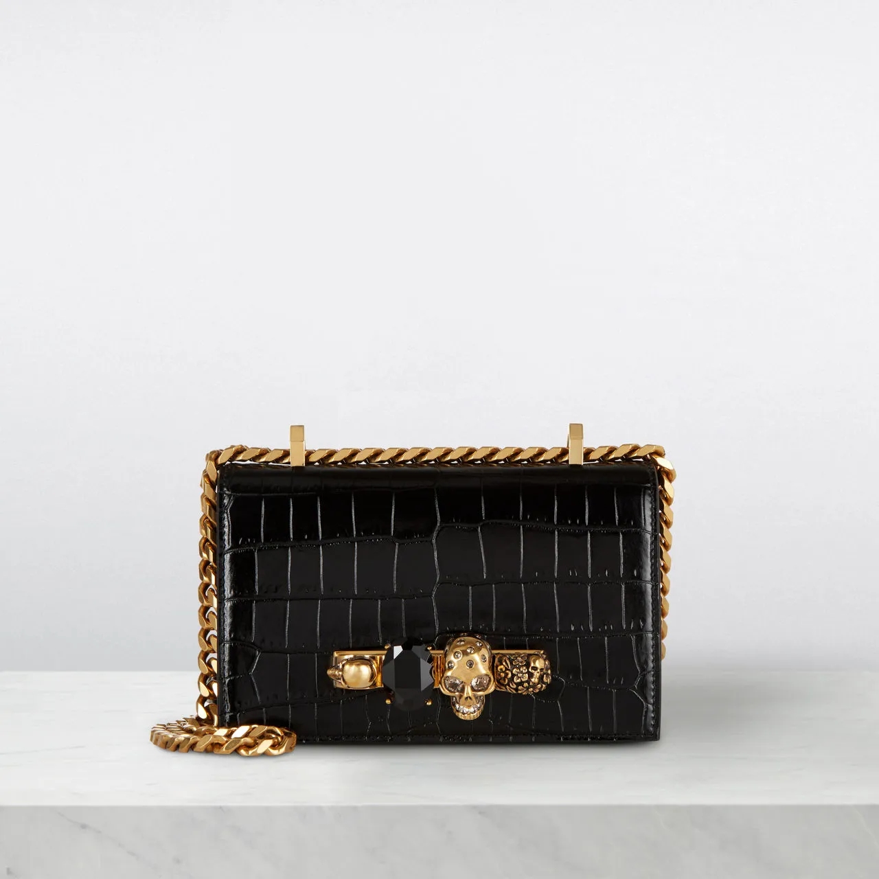 ALEXANDER MCQUEEN Croc Jewel Crossbody Bag - Black