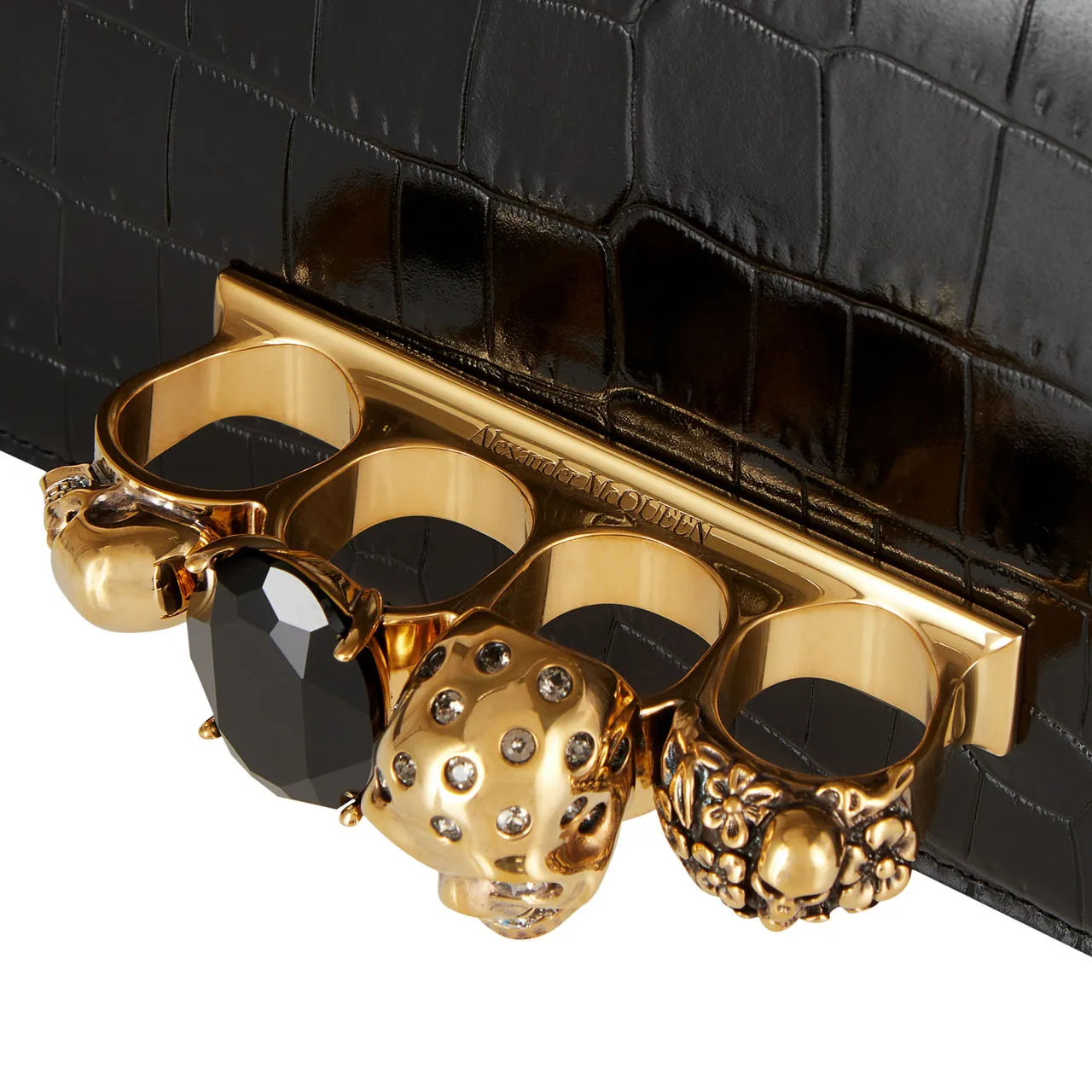 ALEXANDER MCQUEEN Croc Jewel Crossbody Bag - Black