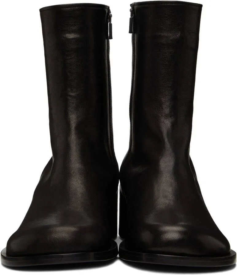 AMOMENTO Black Leather Ankle Boots