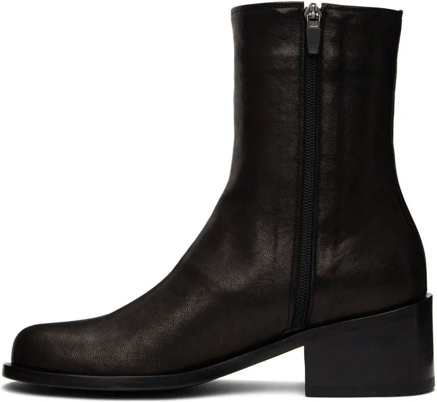 AMOMENTO Black Leather Ankle Boots