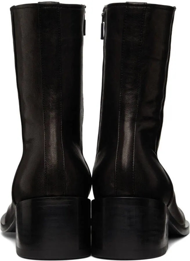 AMOMENTO Black Leather Ankle Boots