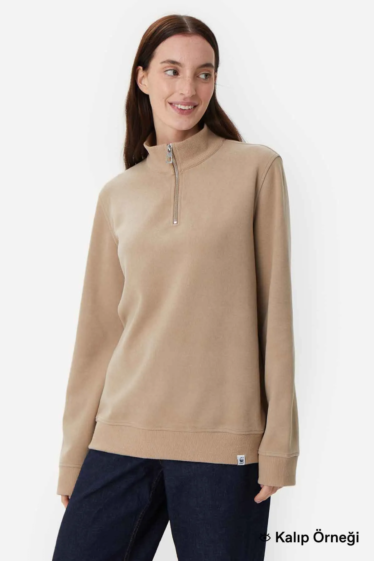 Basic Super Soft eyrek Fermuarl Sweatshirt - Nefti Yeili