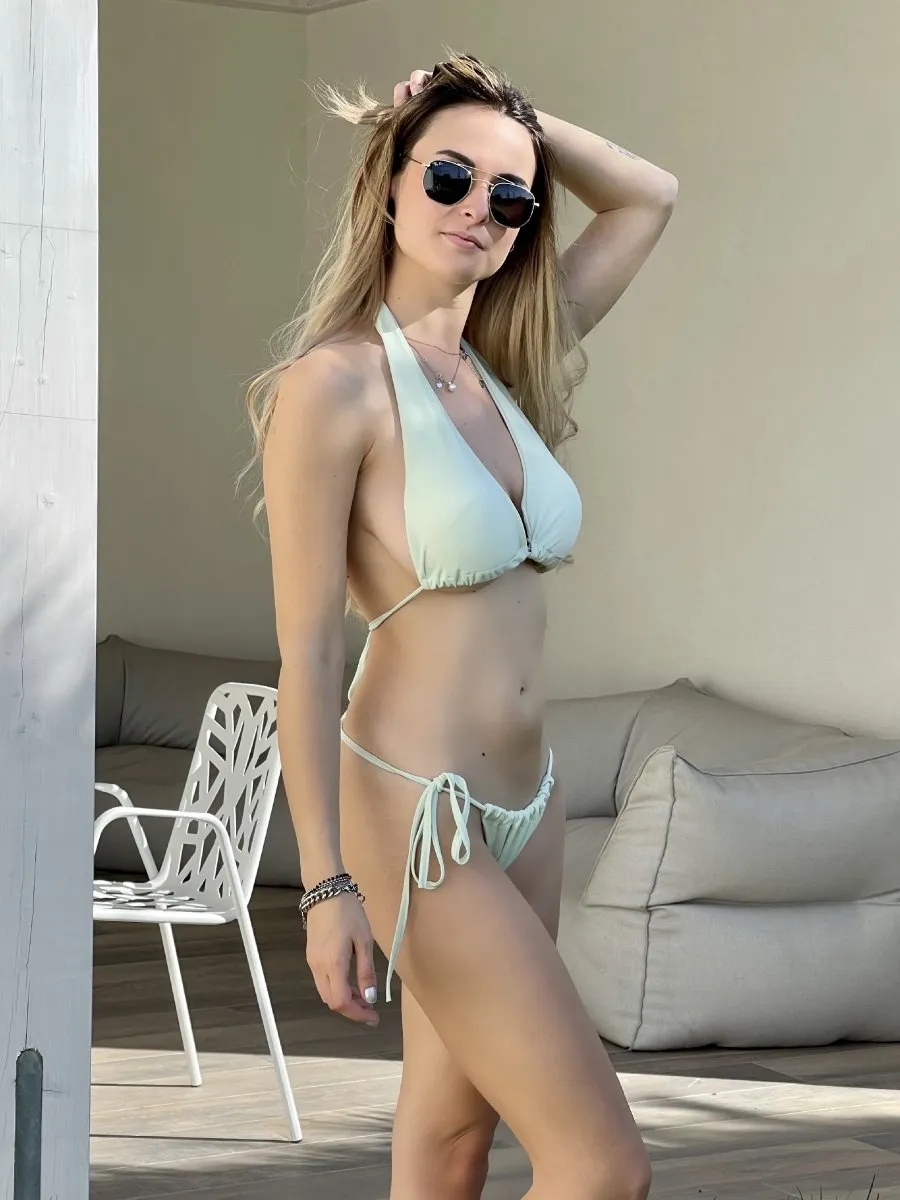 Bikini Sidney Slip verde menta con laccetti regolabili