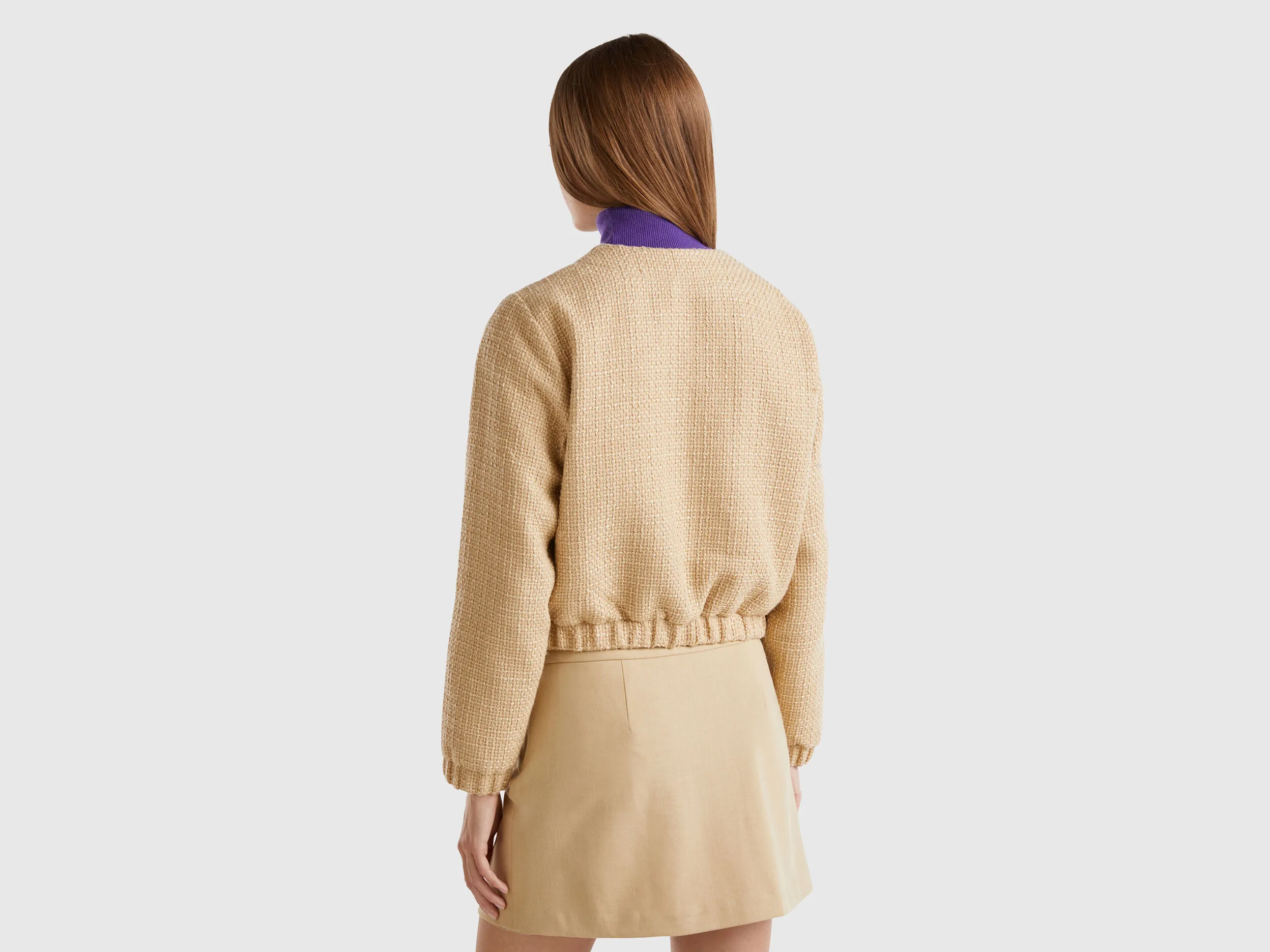 Bomber jacket with bouclé look - Beige | Benetton