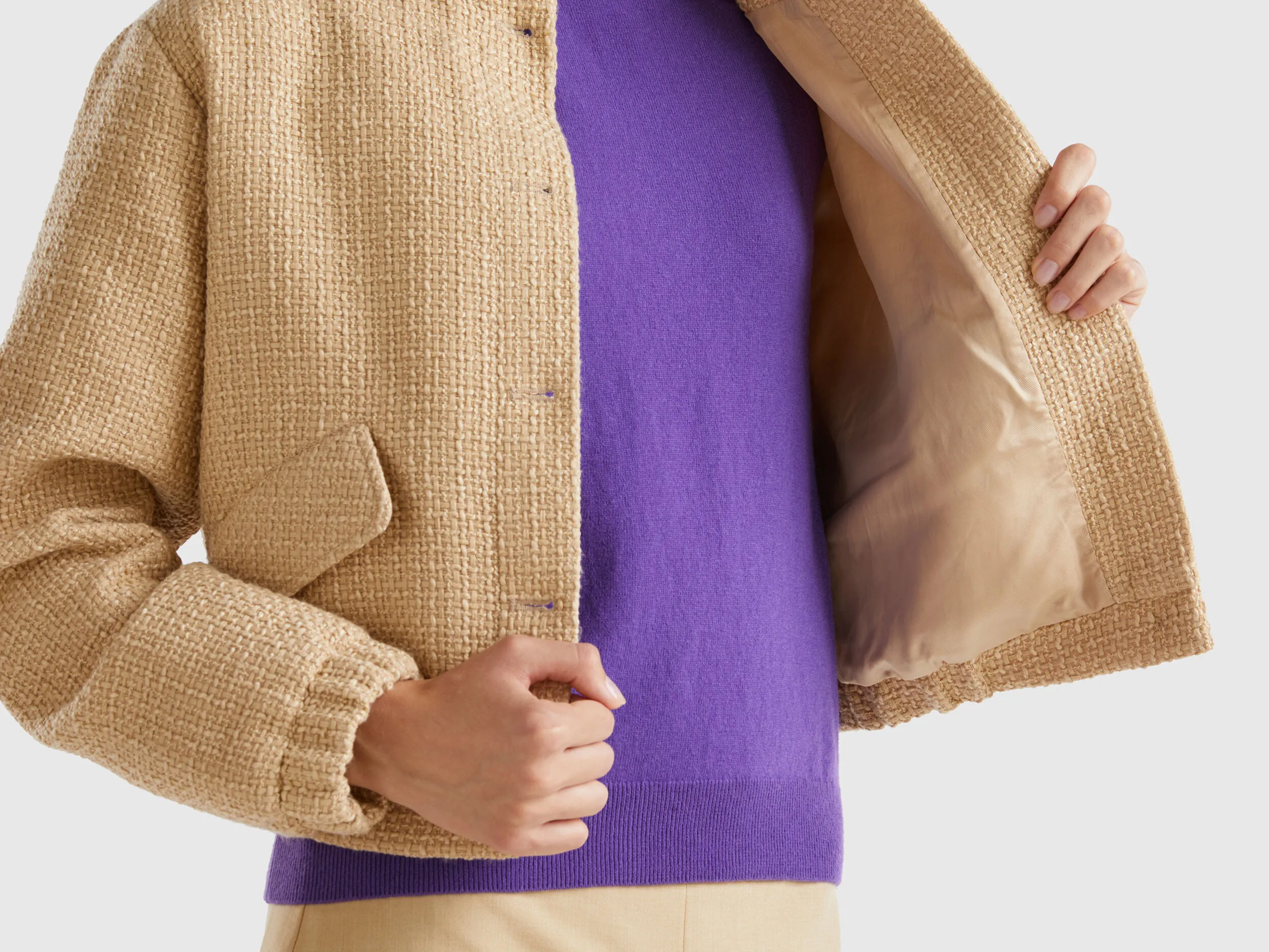 Bomber jacket with bouclé look - Beige | Benetton