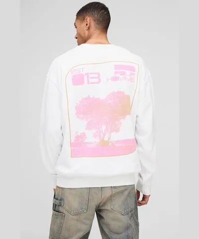 boohoo Mens Oversized 13 Tree Graphic Sweatshirt