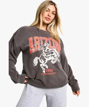 boohoo Womens Arizona Cowgirl Club Overdyed Sweatshirt