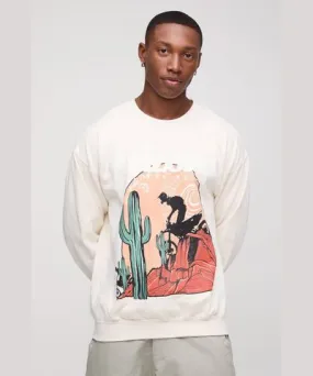 boohooMAN Mens Oversized Western Arizona Graphic Washed Sweatshirt