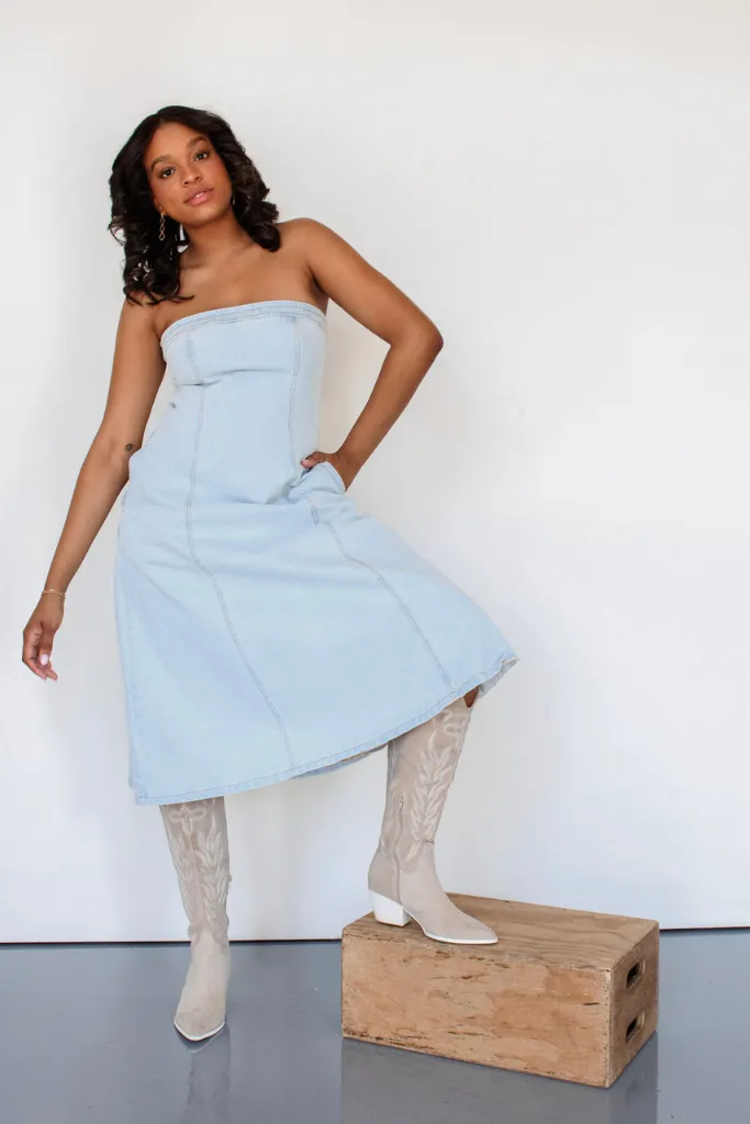 Brooklyn Strapless Denim Midi Dress