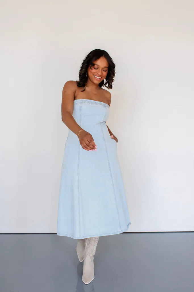 Brooklyn Strapless Denim Midi Dress