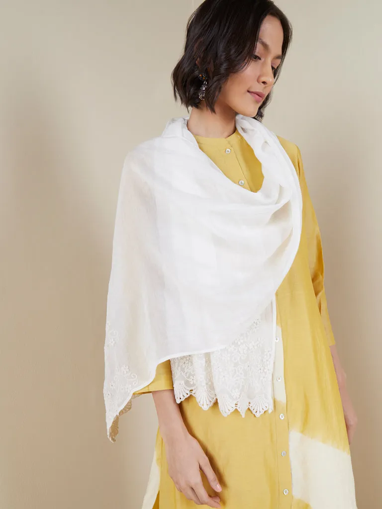 Buy Zuba Off-White Silk Blend Embroidered Cotton Blend Stole from Westside