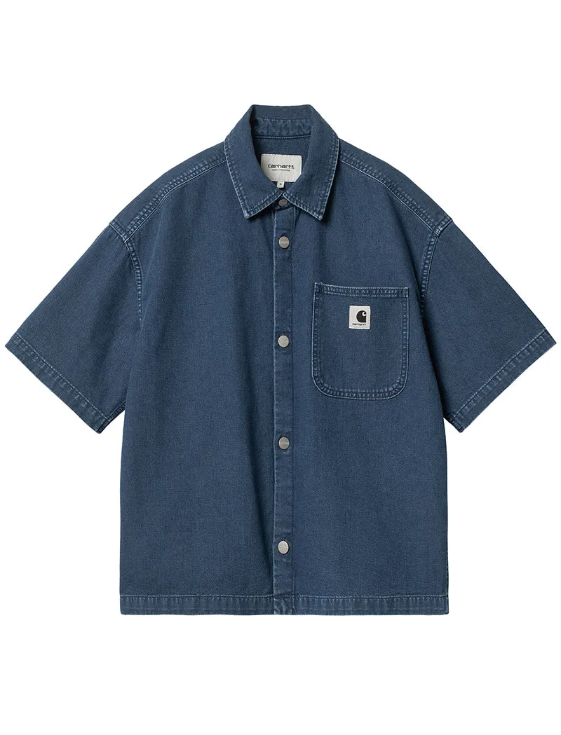 Carhartt WIP Womens S/S Lovilla Shirt Blue Heavy Stone Wash