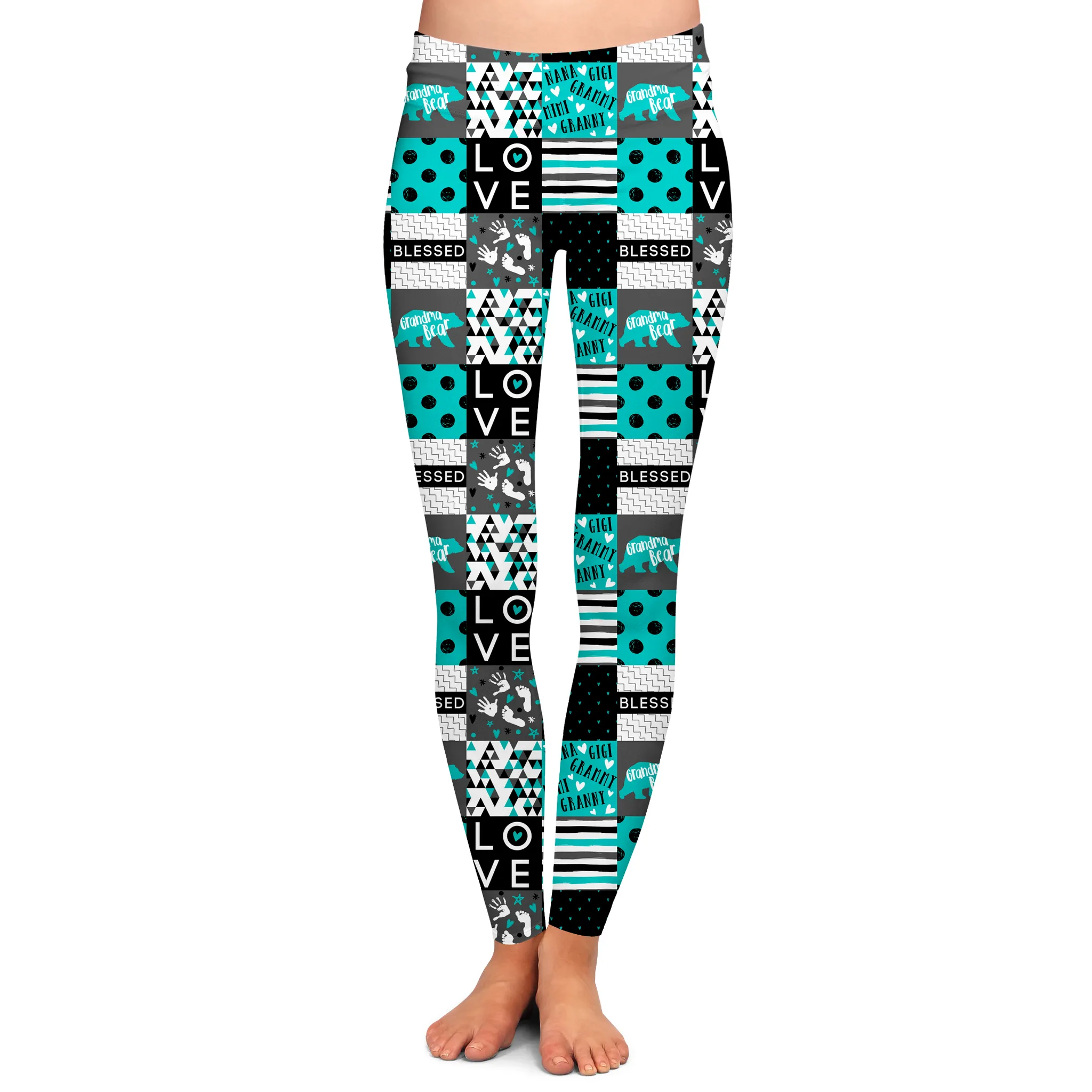 Celebrate Grandmotherhood: Teal Grandma Bear Print Leggings