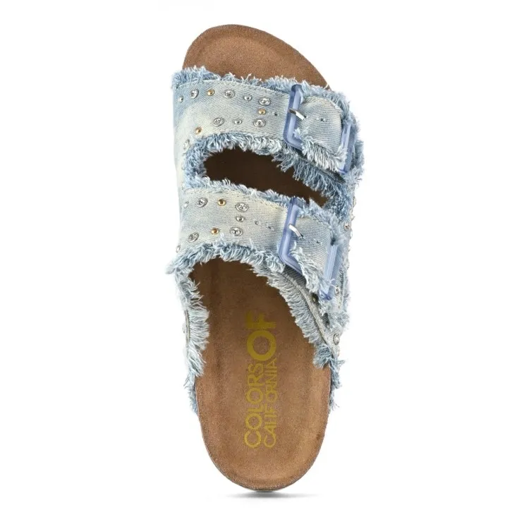 COLORS OF CALIFORNIA BIO406 Sandali Donna con Doppia Fascia in Denim e Strass White