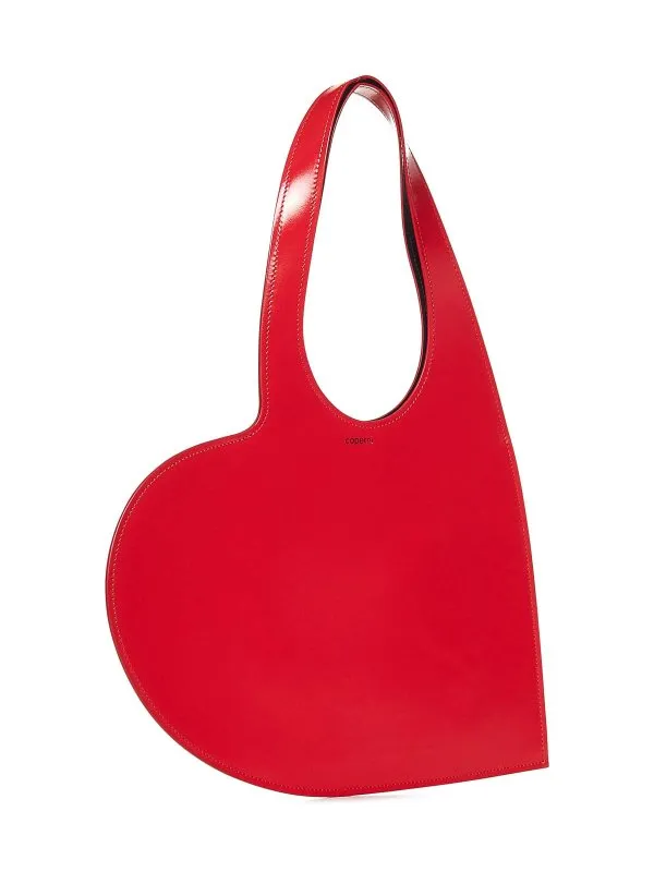 Coperni Bright Red Soft Leather Heart Shaped Tote Bag