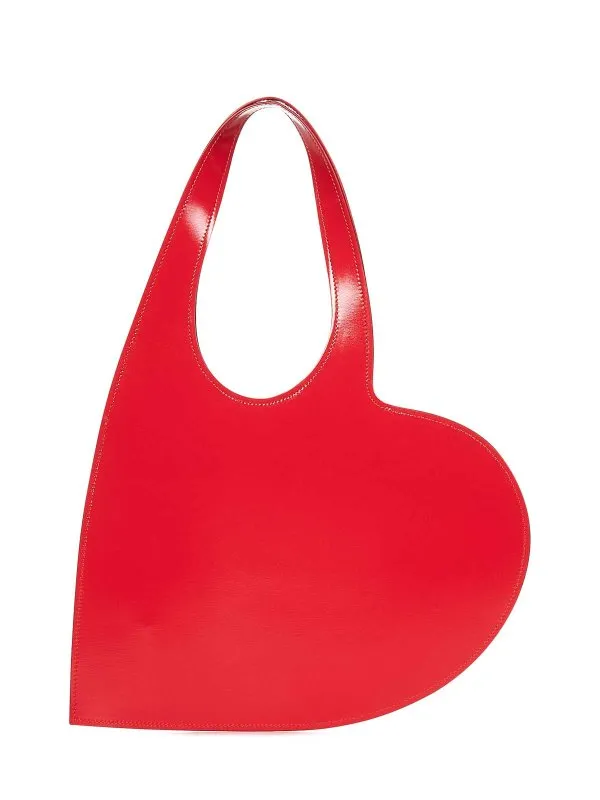 Coperni Bright Red Soft Leather Heart Shaped Tote Bag