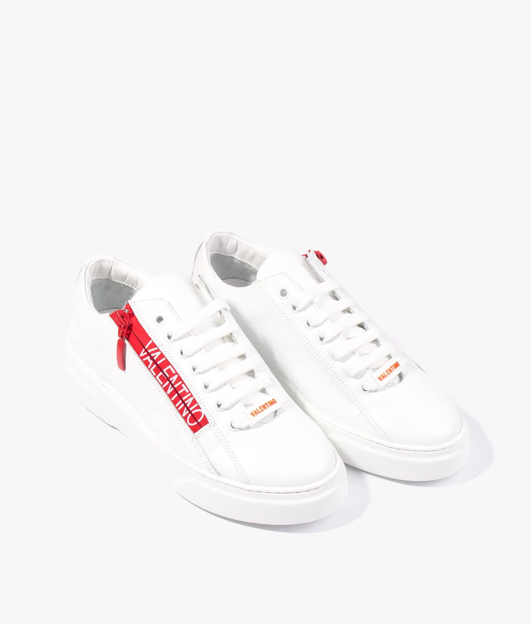 Court zip sneakers in white & red