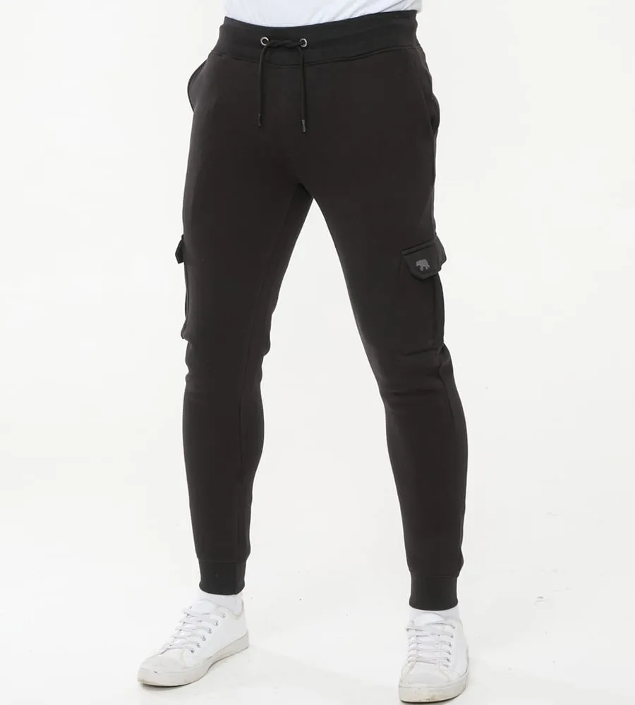 D555 Tall Mens Black Joggers With  Cargo Pocket and Ribbed Cuffs (TILDEN 2)