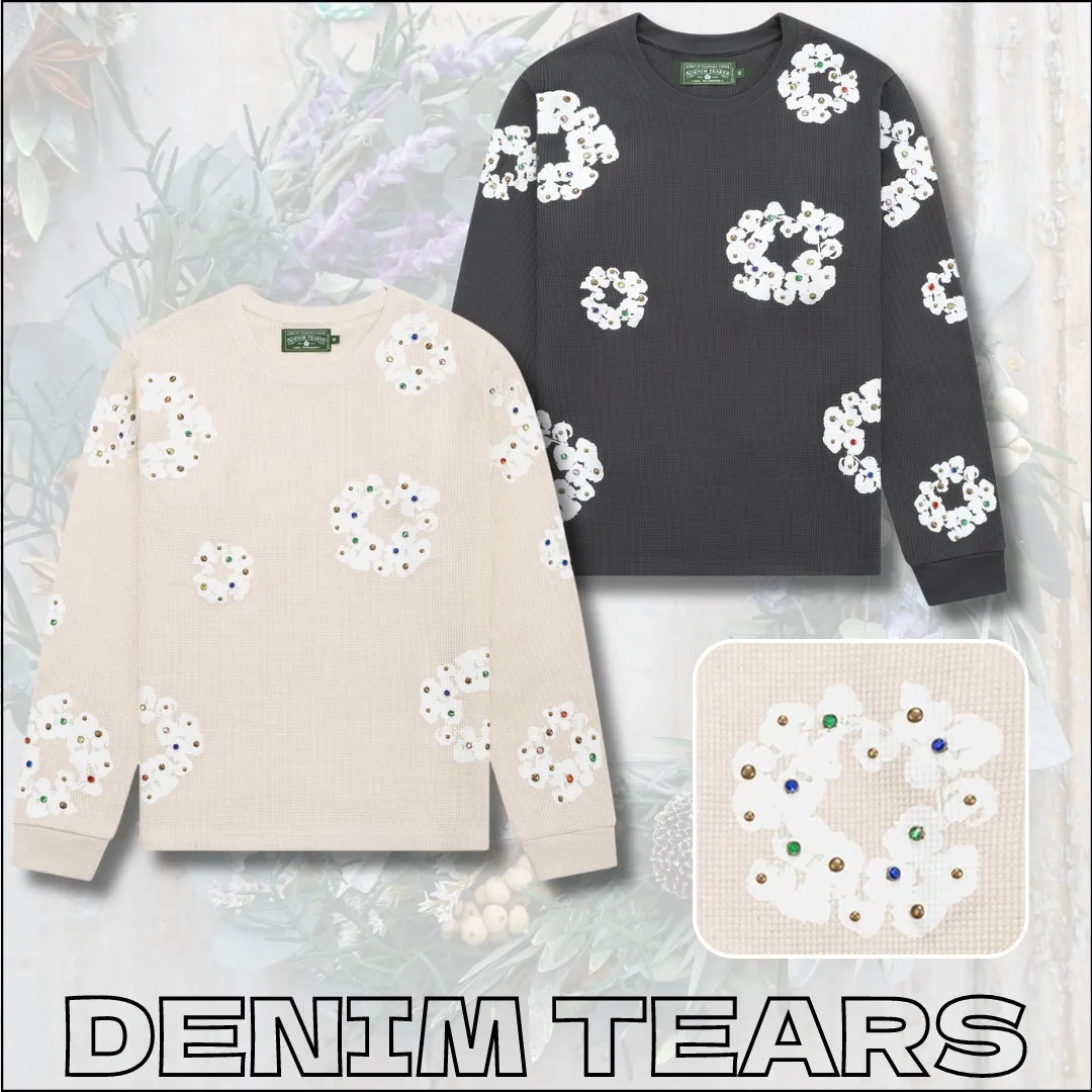 Denim Tears  |Crew Neck Flower Patterns Unisex Street Style Long Sleeves