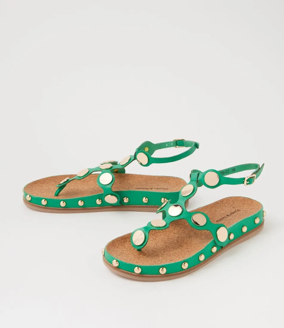 DJANGO & JULIETTE Qellon Bright Emerald Gold Leather Sandals