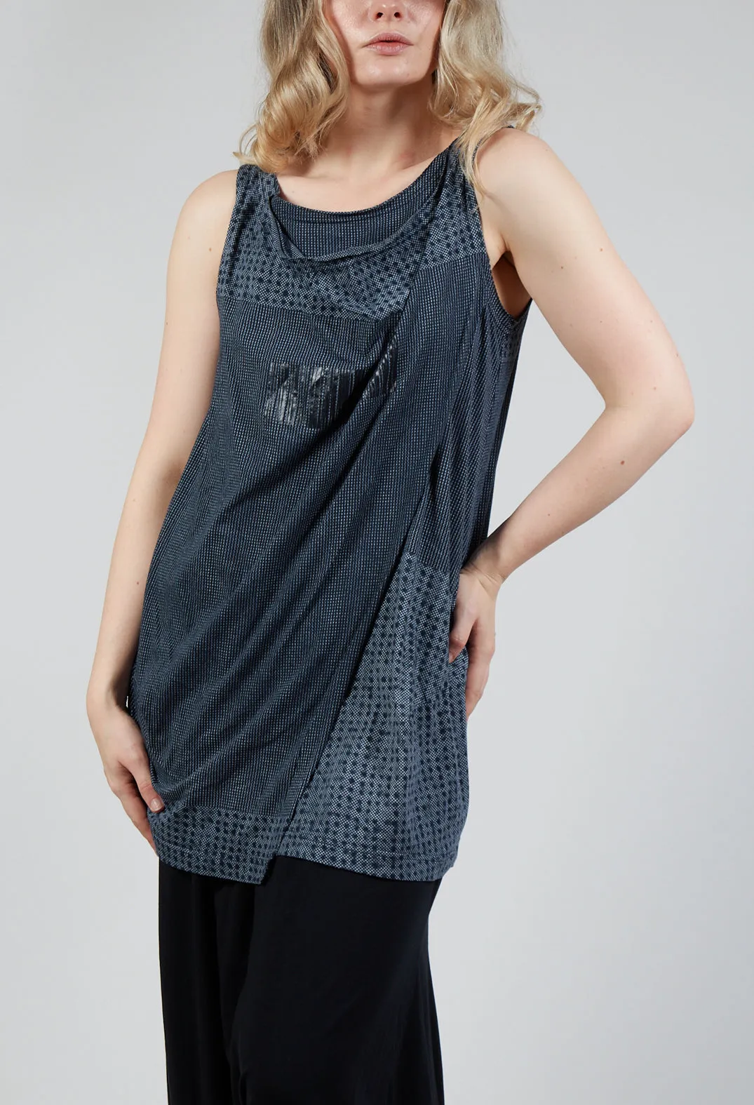 Draped Jersey Vest Top in Black Print