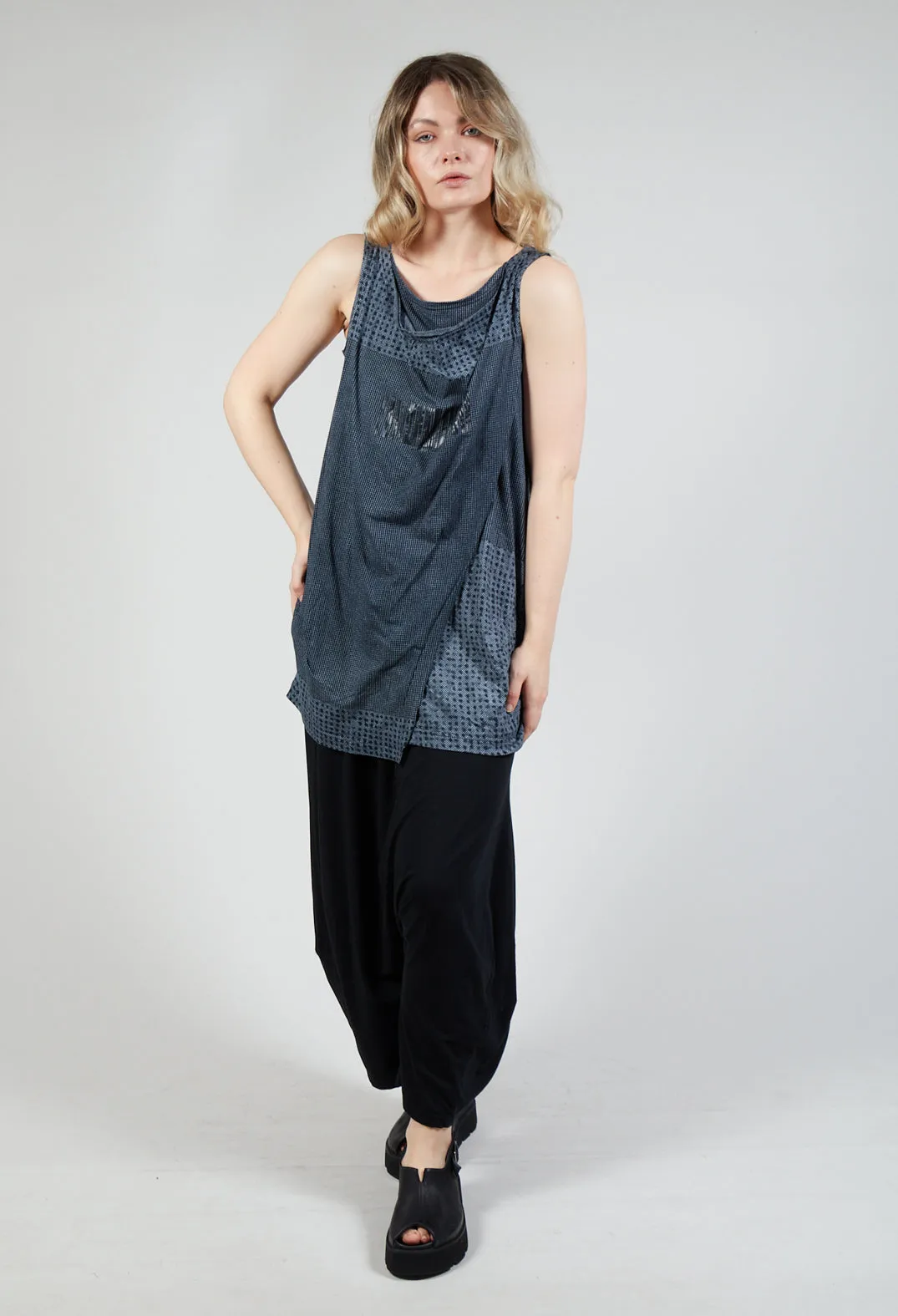 Draped Jersey Vest Top in Black Print