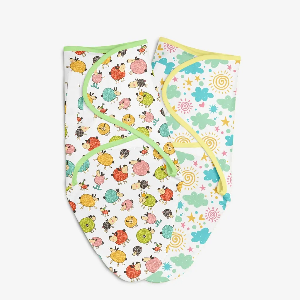 Dry Feel Swaddle Wrap - Pack of 2 (Happy Clouds & Ba Ba Sheep)