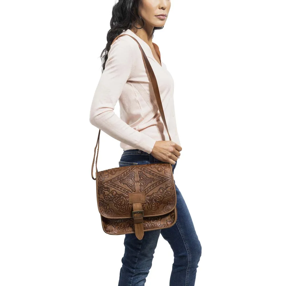 Embossed Leather Crossbody Bag | Brown