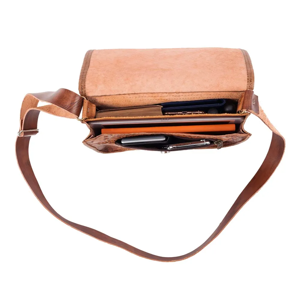 Embossed Leather Crossbody Bag | Brown