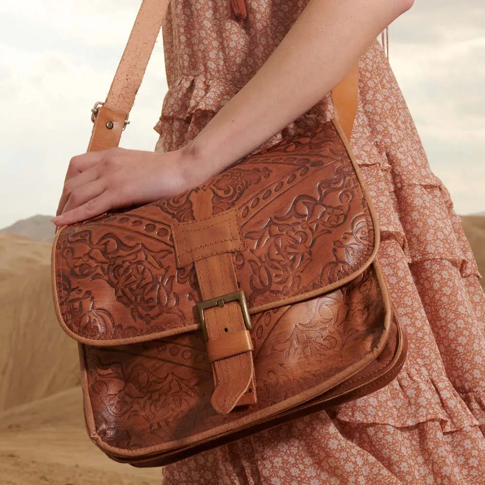 Embossed Leather Crossbody Bag | Brown