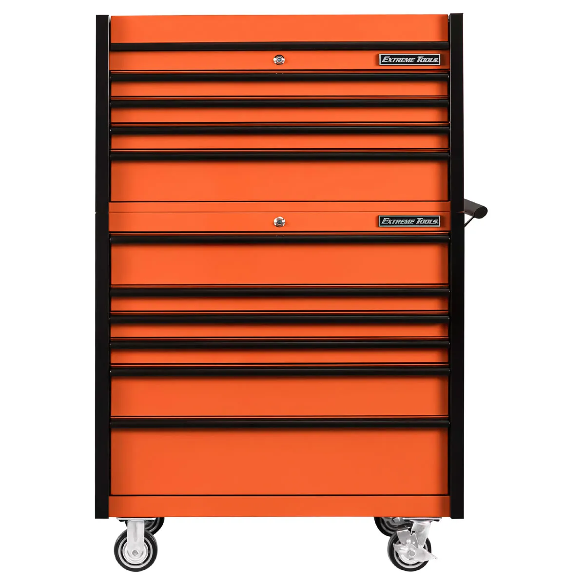 Extreme Tools 41" DX Series 4-Drawer Top Chest and 6-Drawer 25" Deep Roller Combo - Orange w/Black drawer pulls