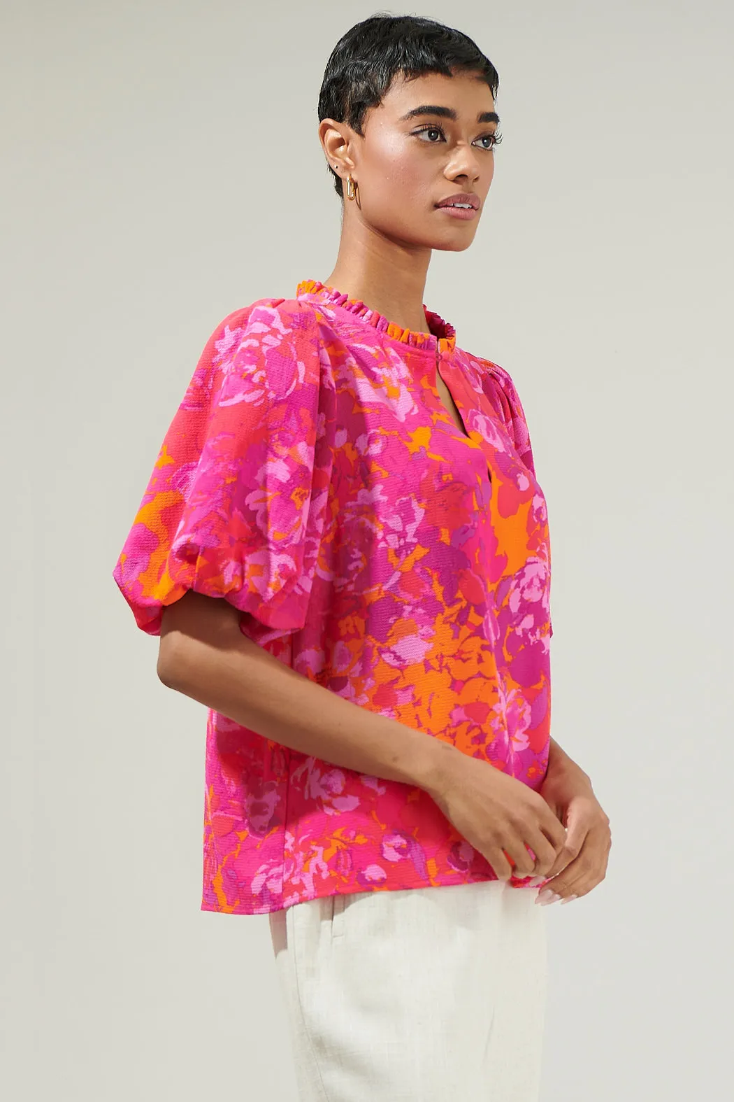 Flirty Floral Split Neck Blouse