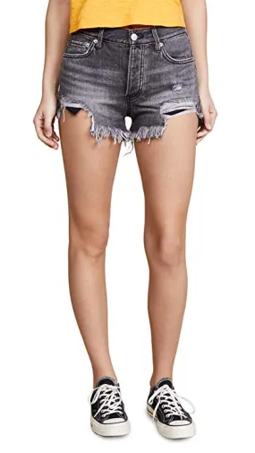 Free People Loving Good Vibrations Destroyed Denim Shorts Black