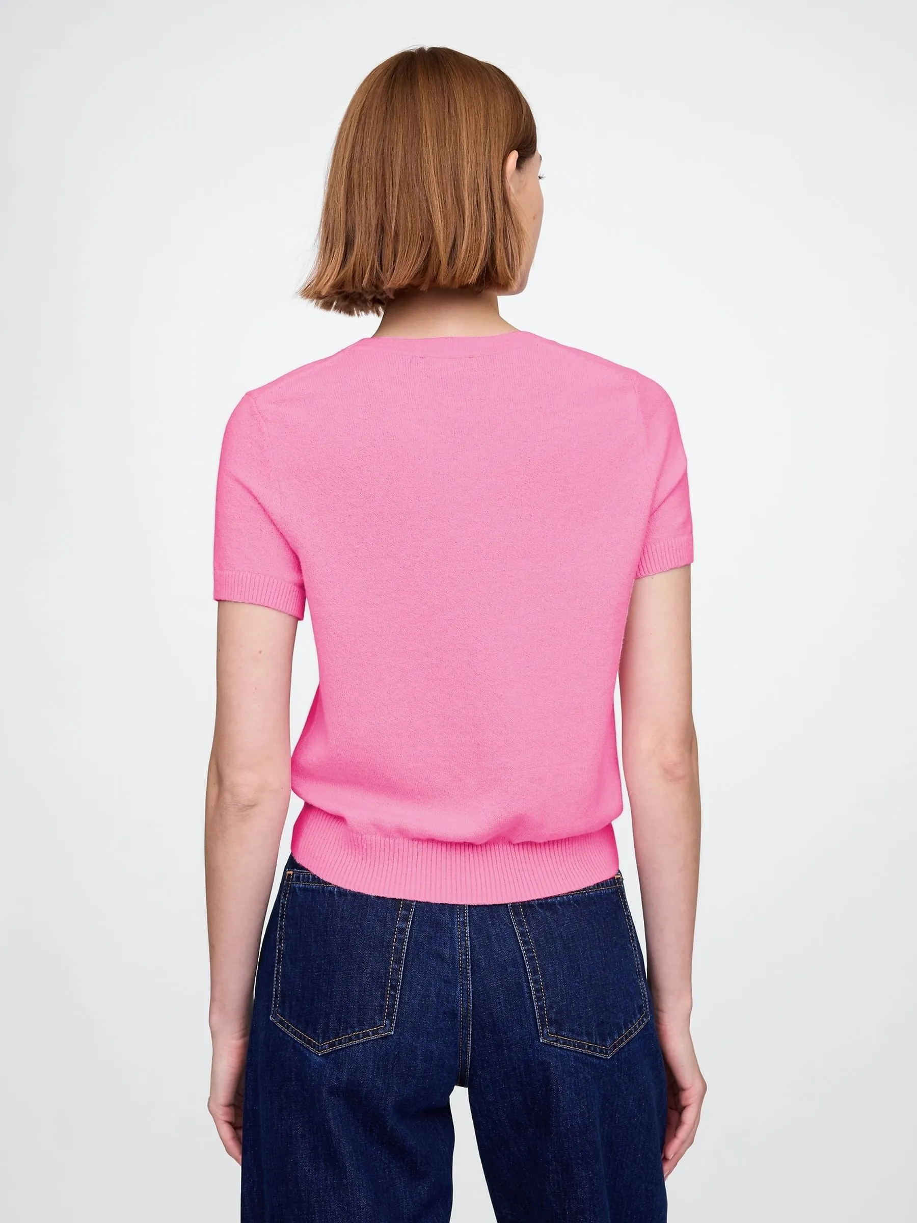 Gap Pink CashSoft Short Sleeve Crew Neck Knit Top