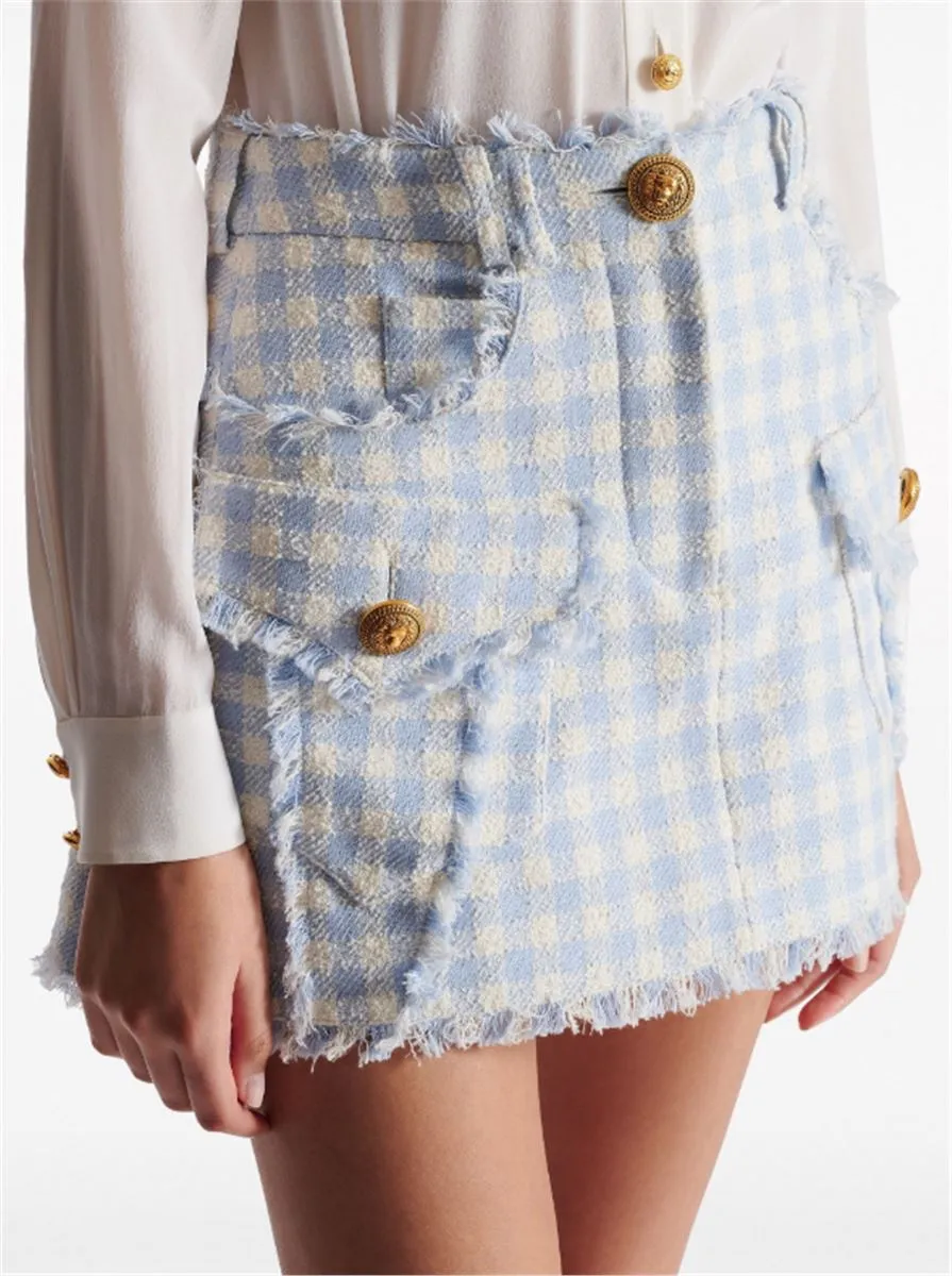 GINGHAM-PATTERN A-LINE MINISKIRT