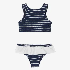 Girls Navy Blue Crinkle Frill Bikini