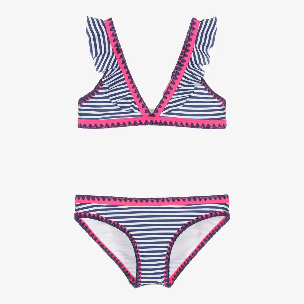 Girls Pink & Blue Striped Bikini