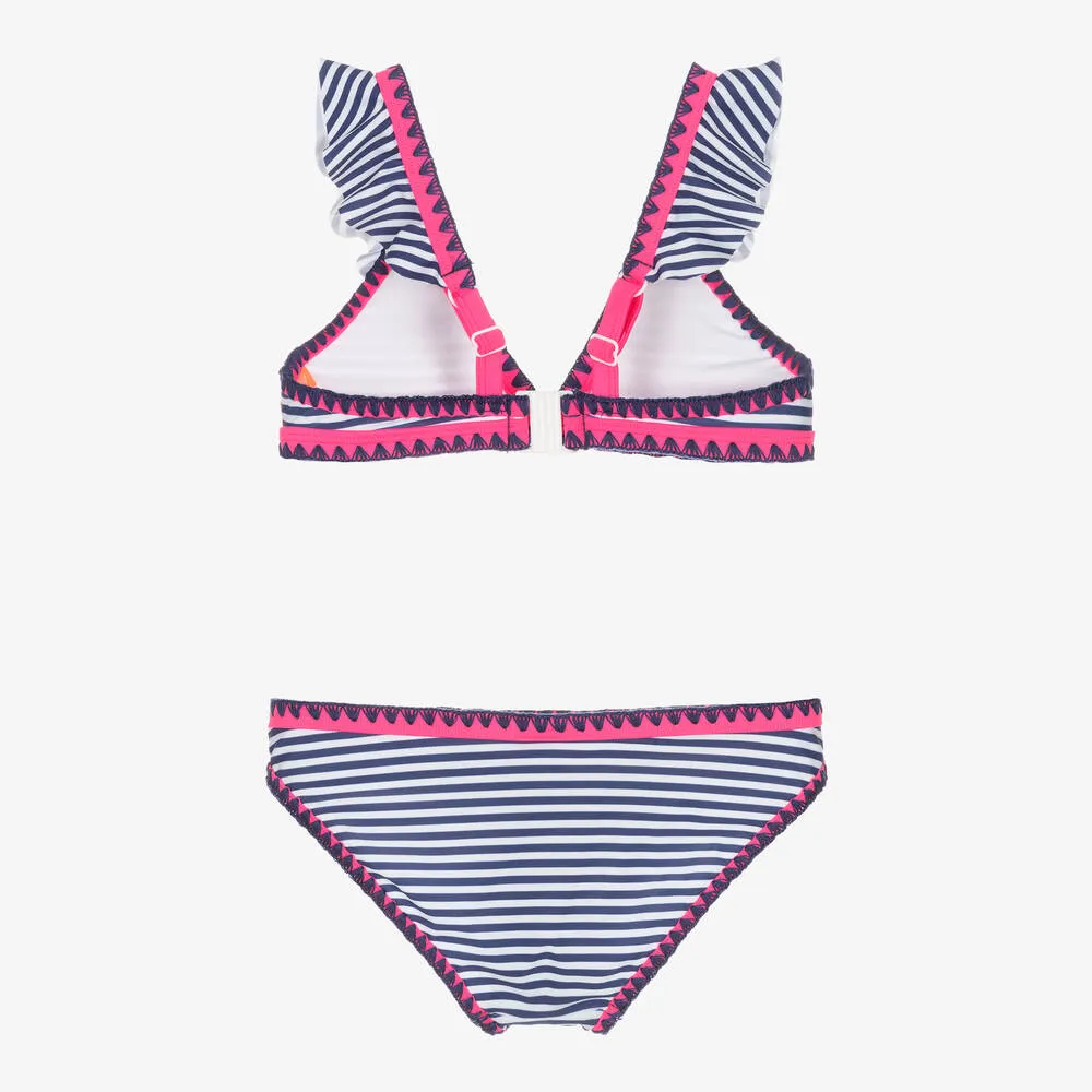 Girls Pink & Blue Striped Bikini