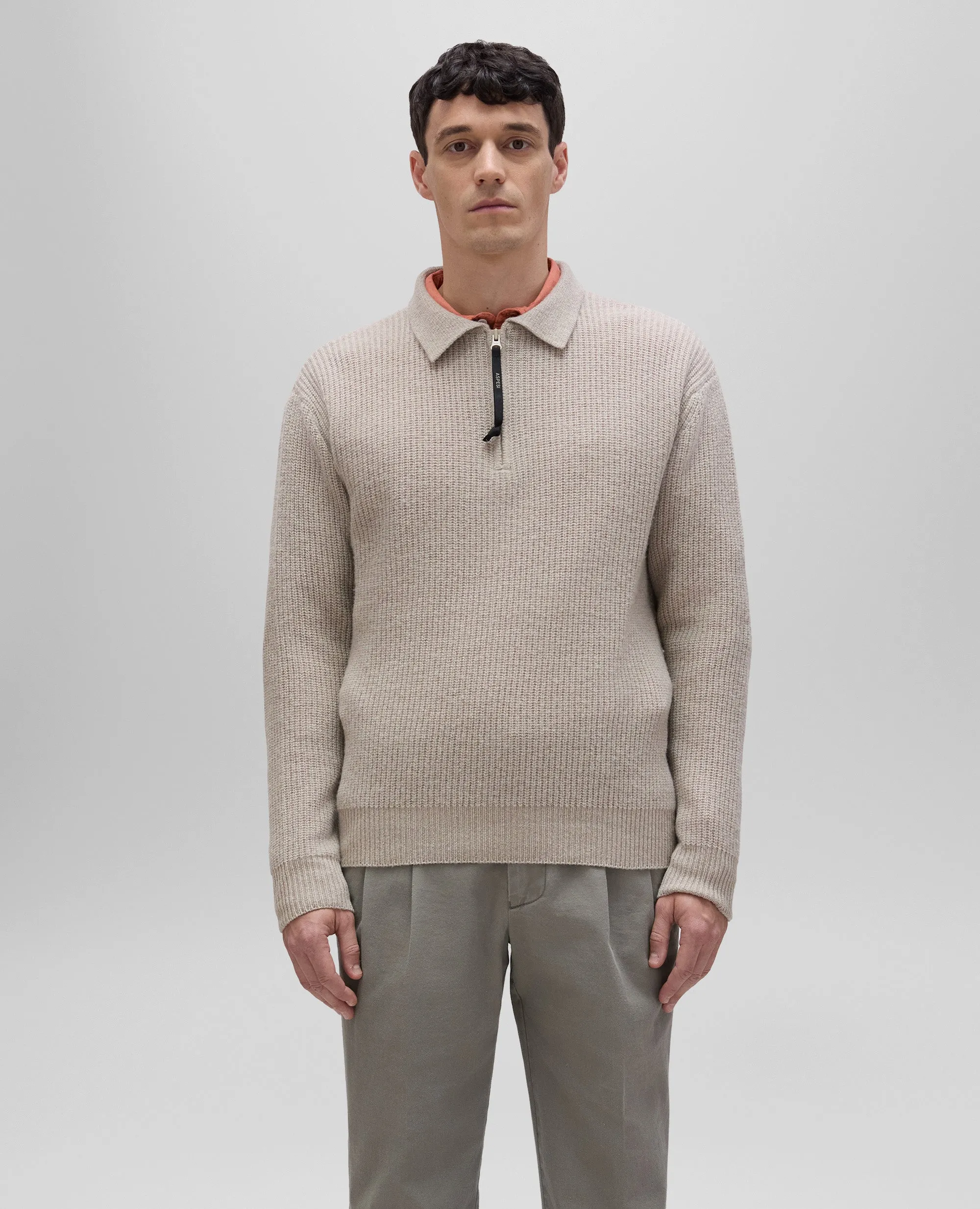 half zip polo - natural