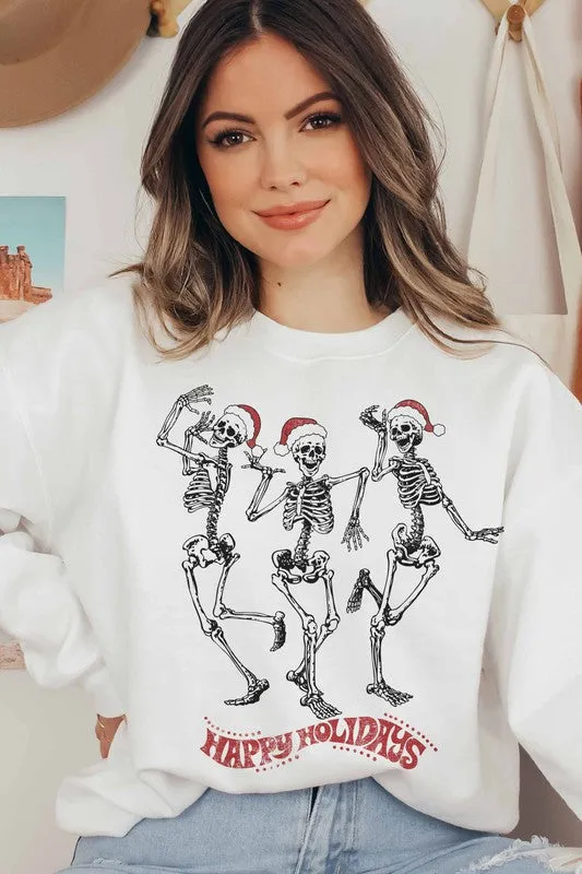 HAPPY HOLIDAYS SKELETON DANCE GRAPHIC SWEATSHIRT