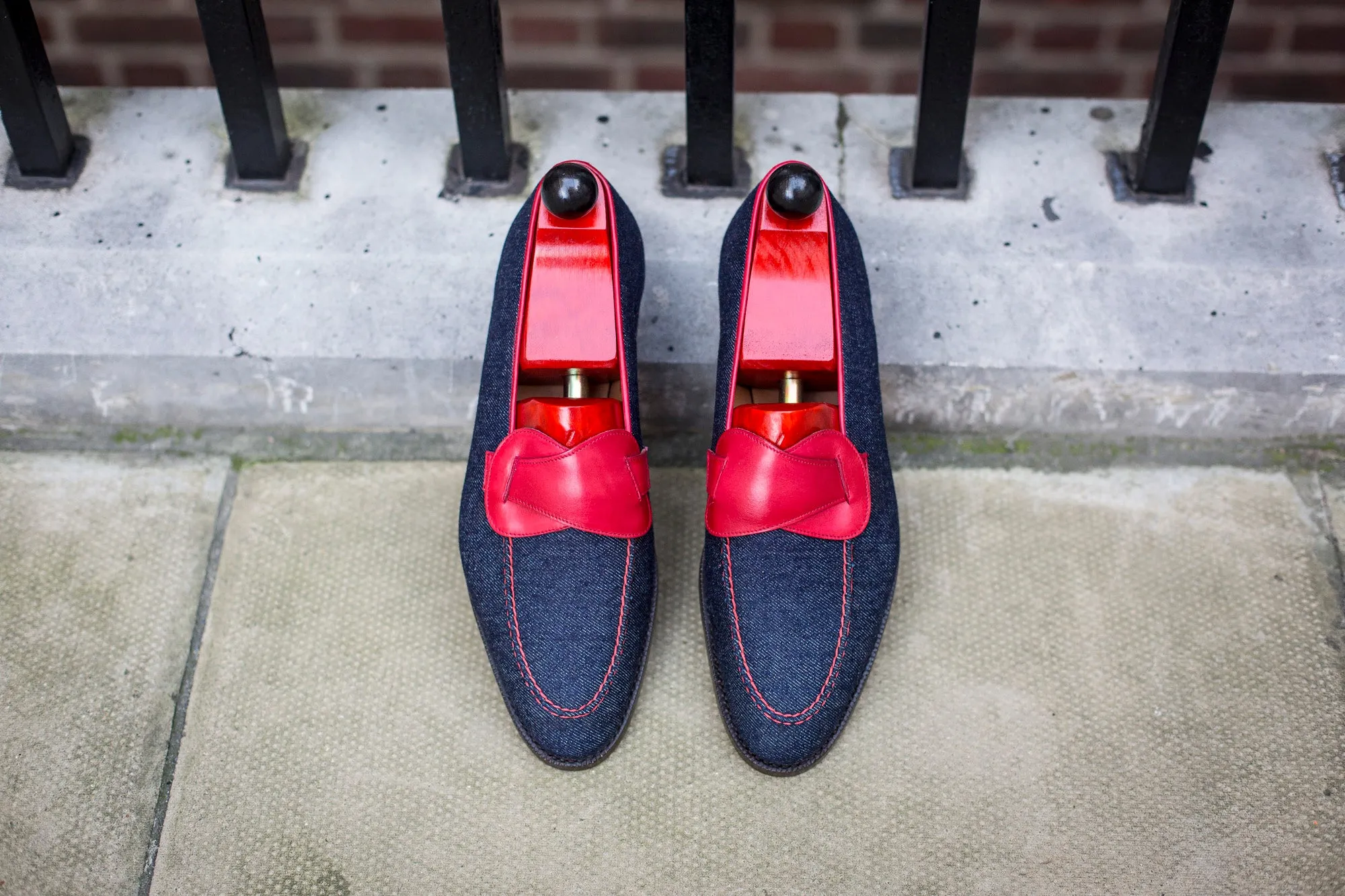 Hawthorne - MTO - Denim / Red Calf - TMG Last - Double Leather Sole