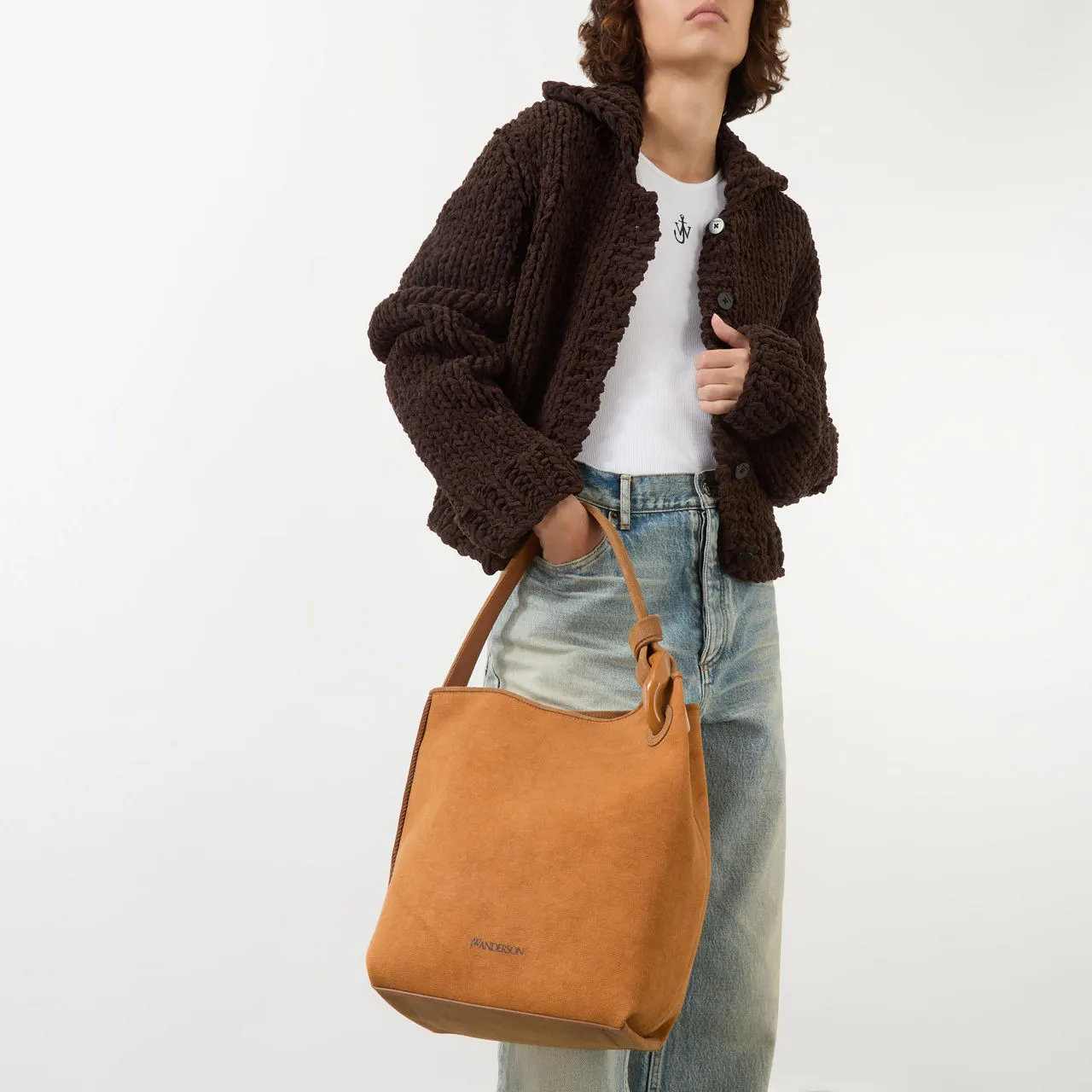 JW ANDERSON Corner Suede Bucket Tote - Caramel