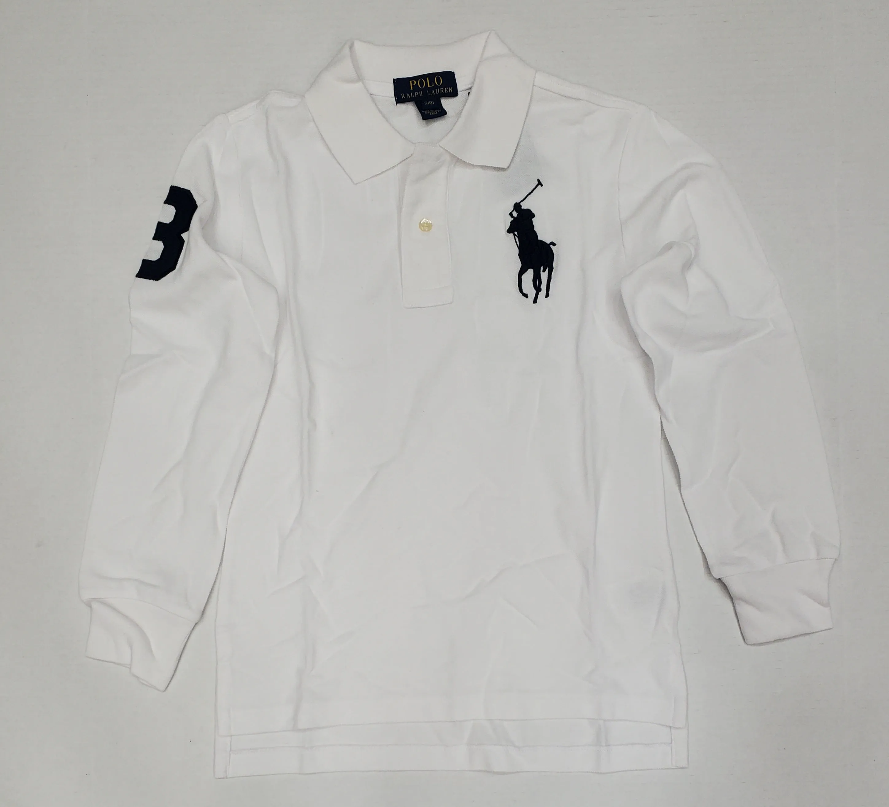 Kids Polo Ralph Lauren White with Navy Big Pony Polo Shirt (8-20)