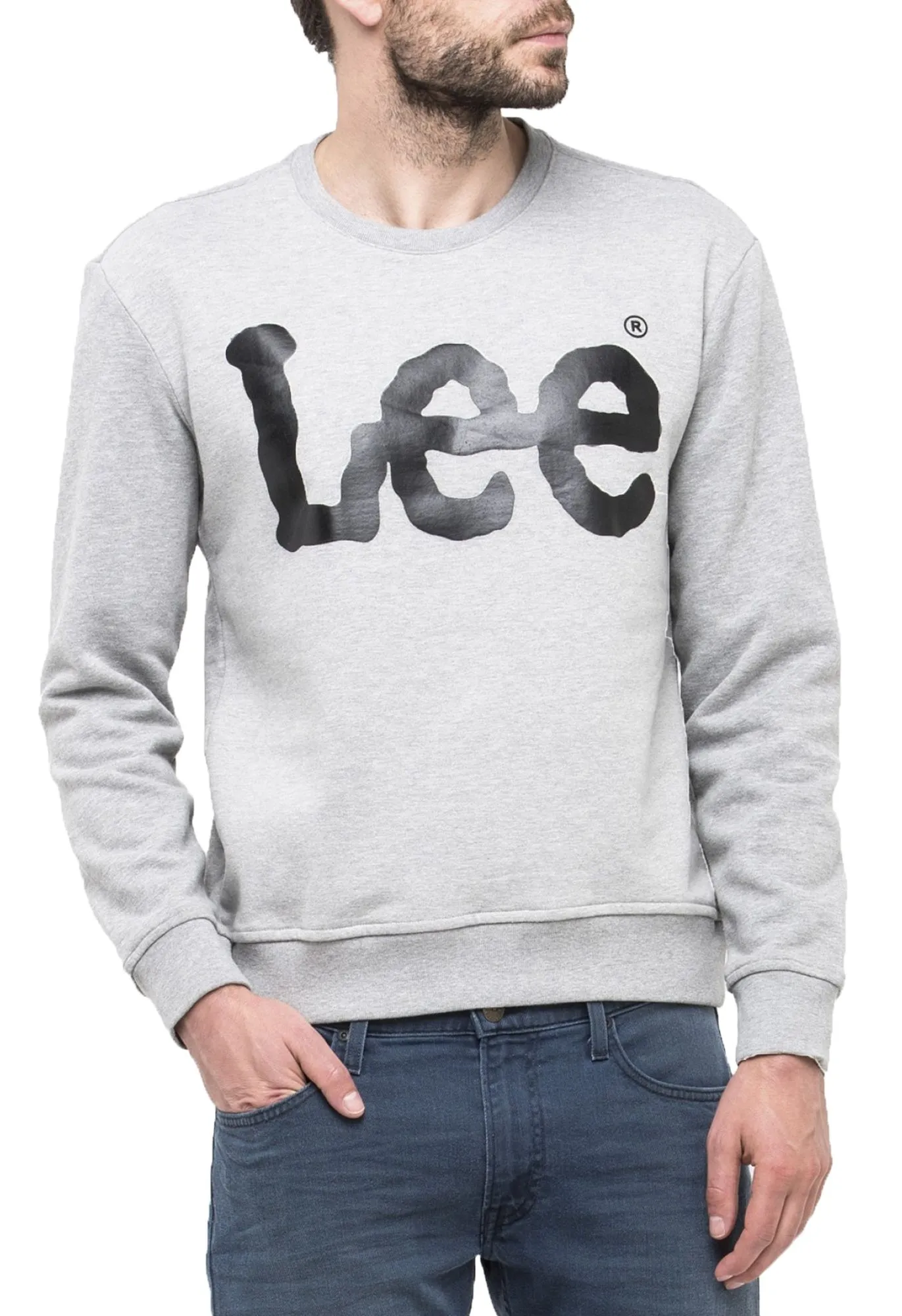 Lee Crew Neck Logo Sweatshirt Grey Melange