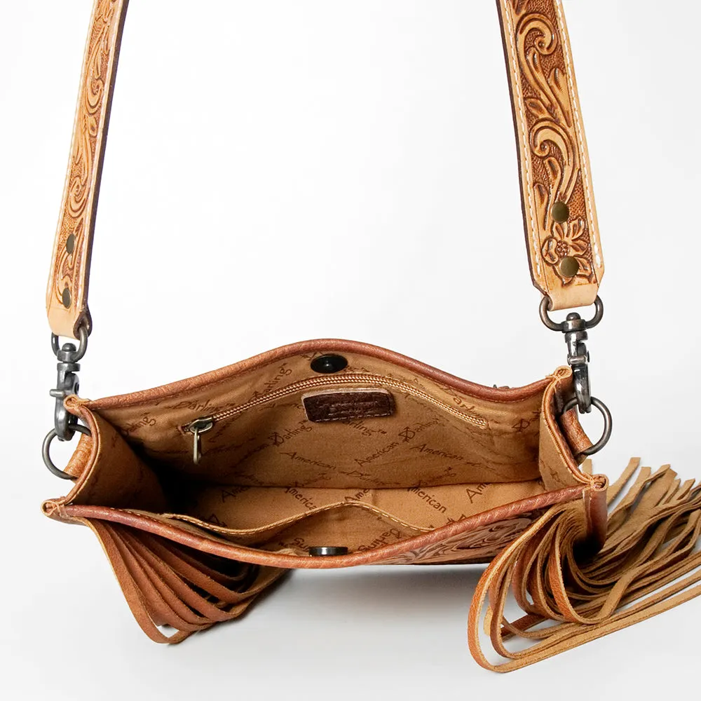 Light Brown Messenger Hand Tooled Handbag