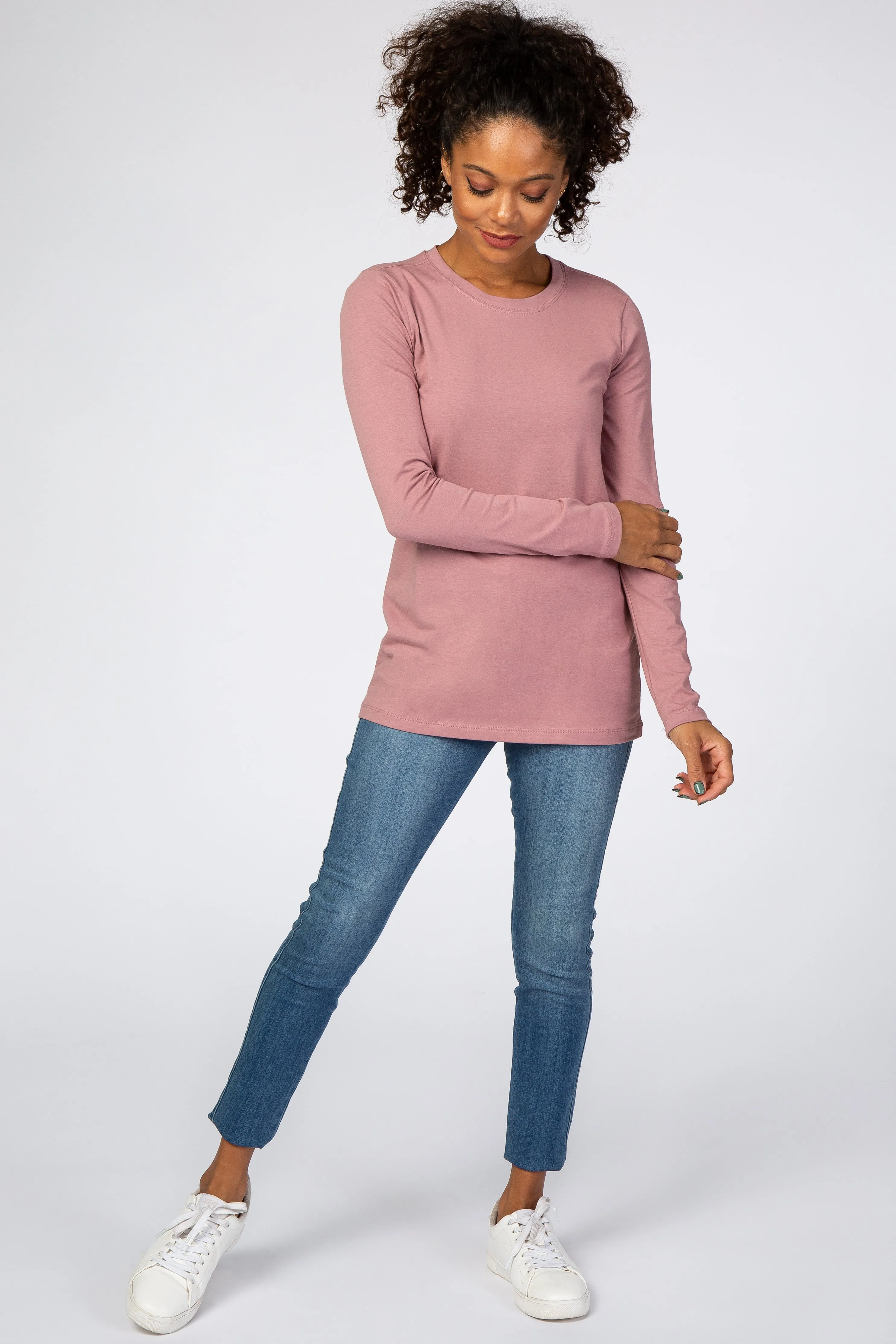 Light Pink Fitted Long Sleeve Tee