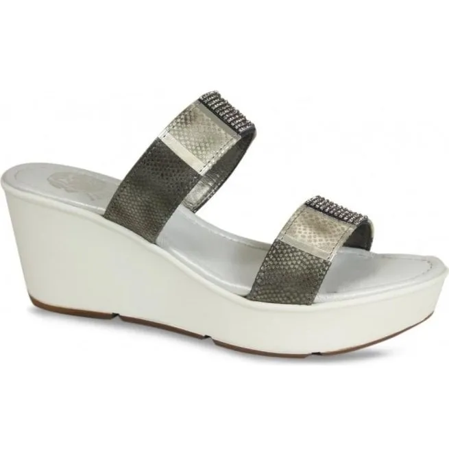 Lisa Kay  Womens Vita Pewter Snake Wedge Sandals