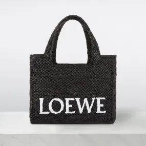 LOEWE PAULAS IBIZA 2024 Logo Font Small Raffia Tote - Black