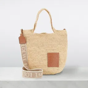 LOEWE PAULAS IBIZA 2024 Slit Raffia & Calfskin Mini Tote - Natural Tan